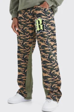 boohooMAN Camo Gusset Detail Applique Flared Trousers | UK| Trousers