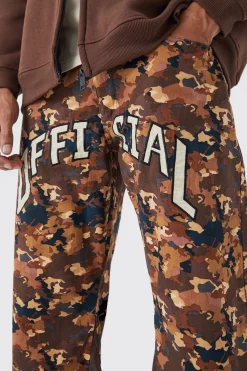 boohooMAN Camo Gusset Detail Official Applique Flared Trousers | UK| Trousers