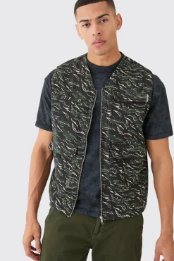 boohooMAN Camo Twill Utility Vest In | UK| Coats & Jackets
