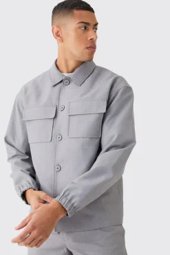 boohooMAN Cargo Pocket Regular Fit Tailored Overshirt | UK| Suits & Tailoring|Shirts