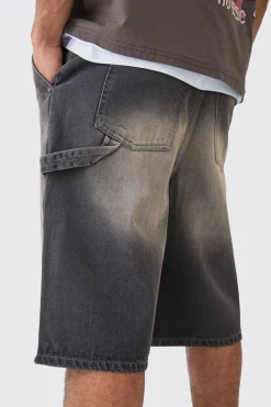 boohooMAN Carpenter Detail Denim Jorts In Antique | UK| Shorts
