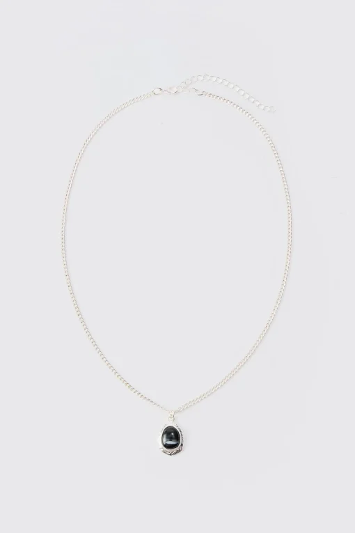 boohooMAN Chain Necklace With Black Marble Pendant | UK| Jewellery & Watches