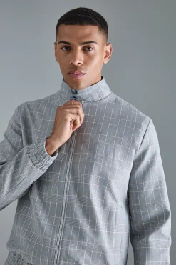 boohooMAN Check High Neck Zip Up Smart Bomber Jacket | UK| Suits & Tailoring