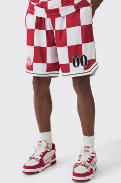 boohooMAN Checkerboard Embroide Pique Long Length Basketball Shorts | UK| Shorts