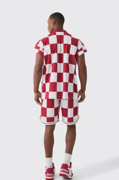 boohooMAN Checkerboard Embroide Pique Long Length Basketball Shorts | UK| Shorts