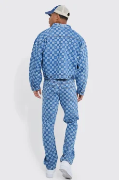 boohooMAN Checkerboard Laser Print Jacket And Jeans Set | UK| Sets & Co-Ords