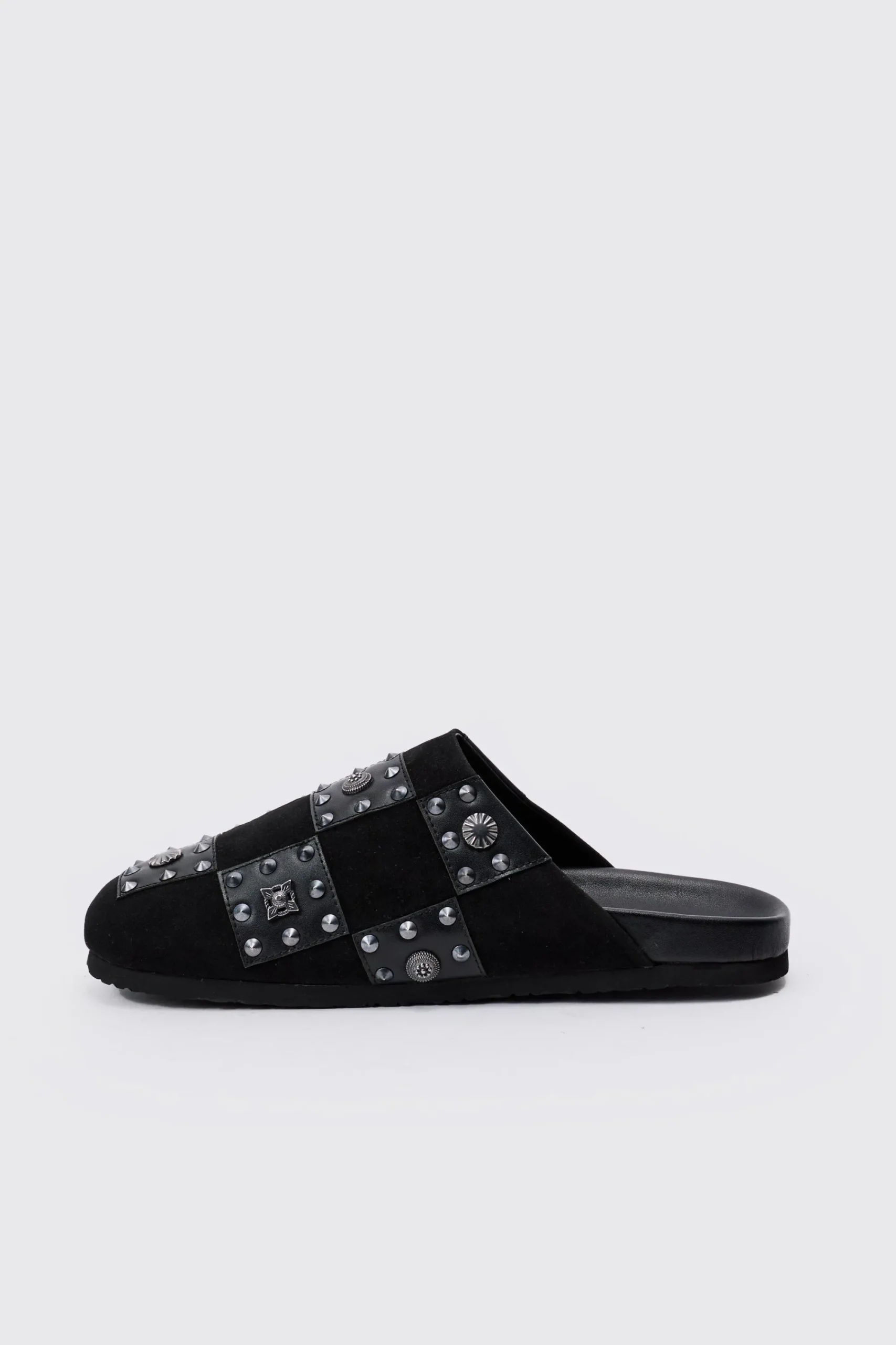 boohooMAN Checkered Metal Detail Mule In | UK| Sliders & Slippers