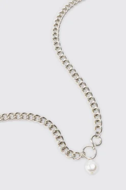 boohooMAN Chunky Chain Pearl Pendant Necklace | UK| Jewellery & Watches