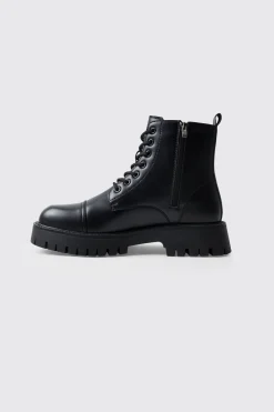 boohooMAN Chunky Lace Up Worker Boot | UK| Boots