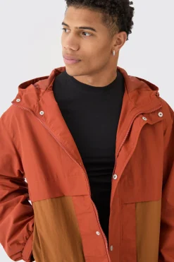 boohooMAN Colour Block Hooded Nylon Windbreaker In | UK| Coats & Jackets
