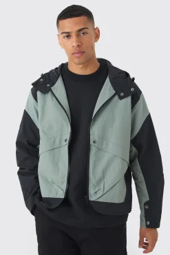 boohooMAN Colourblock Hooded Tech Windbreaker In | UK| Coats & Jackets
