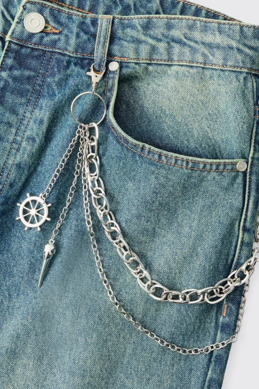 boohooMAN Compass Layered Jean Chain In | UK| Jewellery & Watches