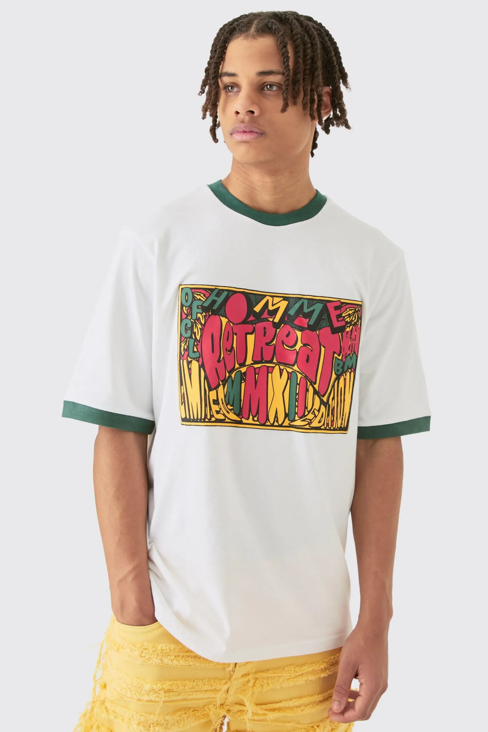 Contrast Neck Puff Print Graphic Regular Fit T-shirt | UK^boohooMAN Outlet