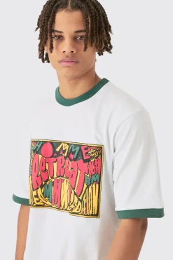 Contrast Neck Puff Print Graphic Regular Fit T-shirt | UK^boohooMAN Outlet