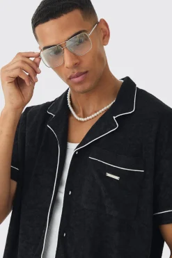 boohooMAN Contrast Piping Towelling Shirt | UK| Shirts