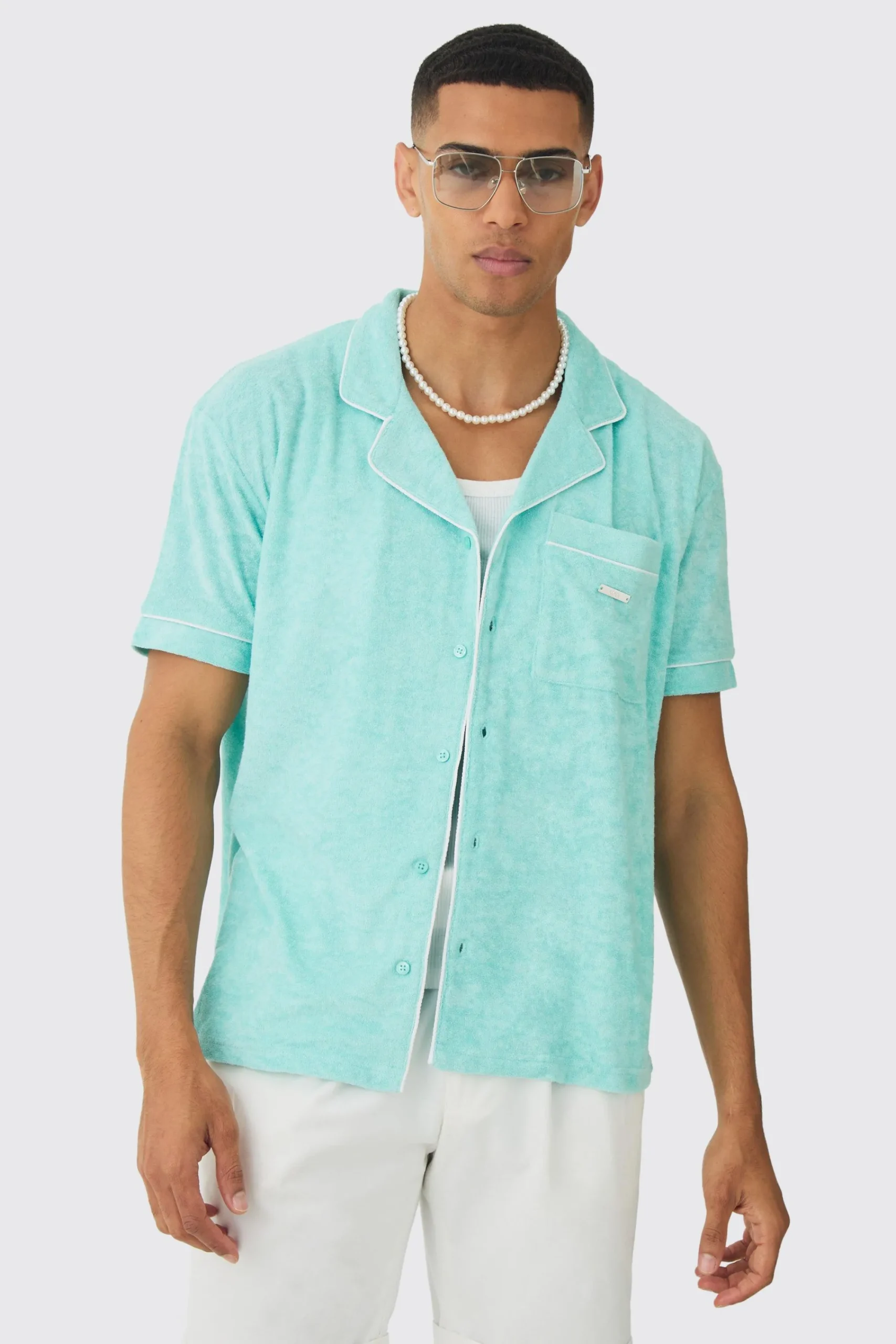 boohooMAN Contrast Piping Towelling Shirt | UK| Shirts