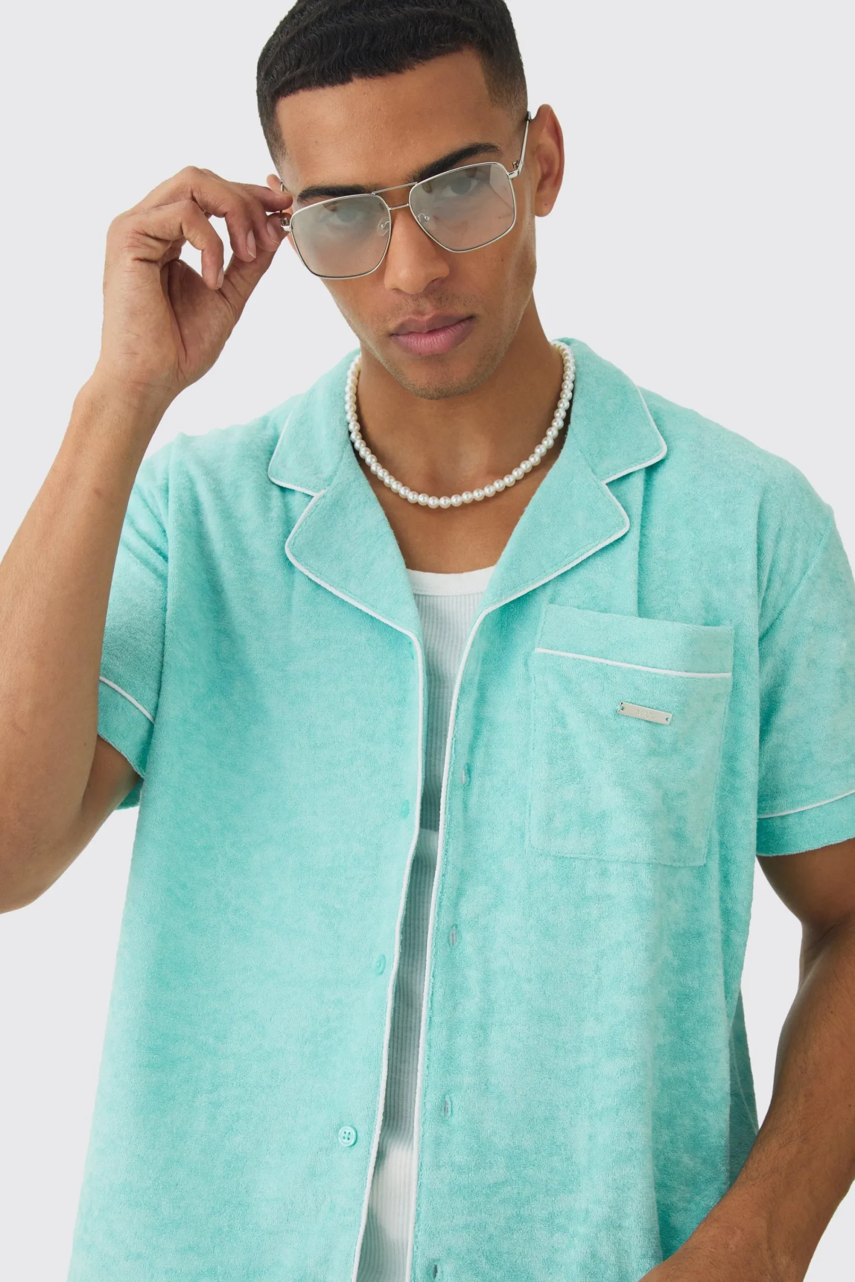 boohooMAN Contrast Piping Towelling Shirt | UK| Shirts