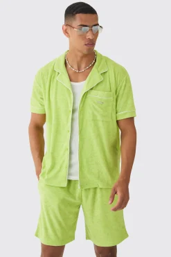 boohooMAN Contrast Piping Towelling Shirt And Short Set | UK| Sets & Co-Ords