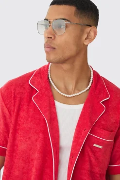 boohooMAN Contrast Piping Towelling Shirt And Short Set | UK| Sets & Co-Ords