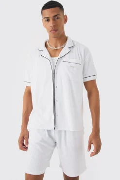 boohooMAN Contrast Piping Towelling Shirt And Short Set | UK| Sets & Co-Ords