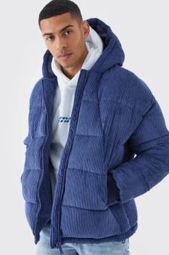 boohooMAN Cord Panelled Hooded Puffer | UK| Coats & Jackets
