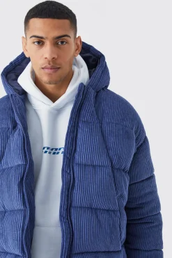 boohooMAN Cord Panelled Hooded Puffer | UK| Coats & Jackets