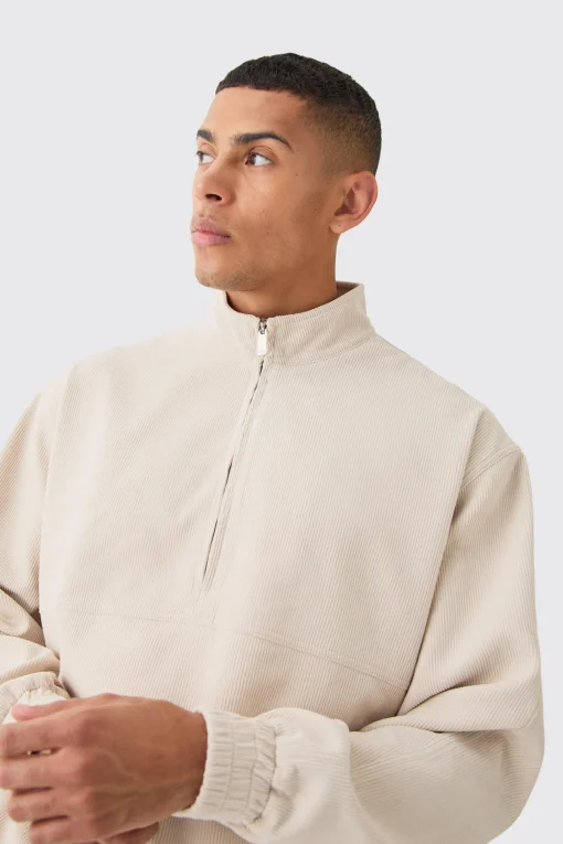 boohooMAN Corduroy Oversized Half Zip Sweat | UK| Suits & Tailoring|Hoodies & Sweatshirts