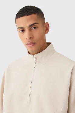 boohooMAN Corduroy Oversized Half Zip Sweat | UK| Suits & Tailoring|Hoodies & Sweatshirts