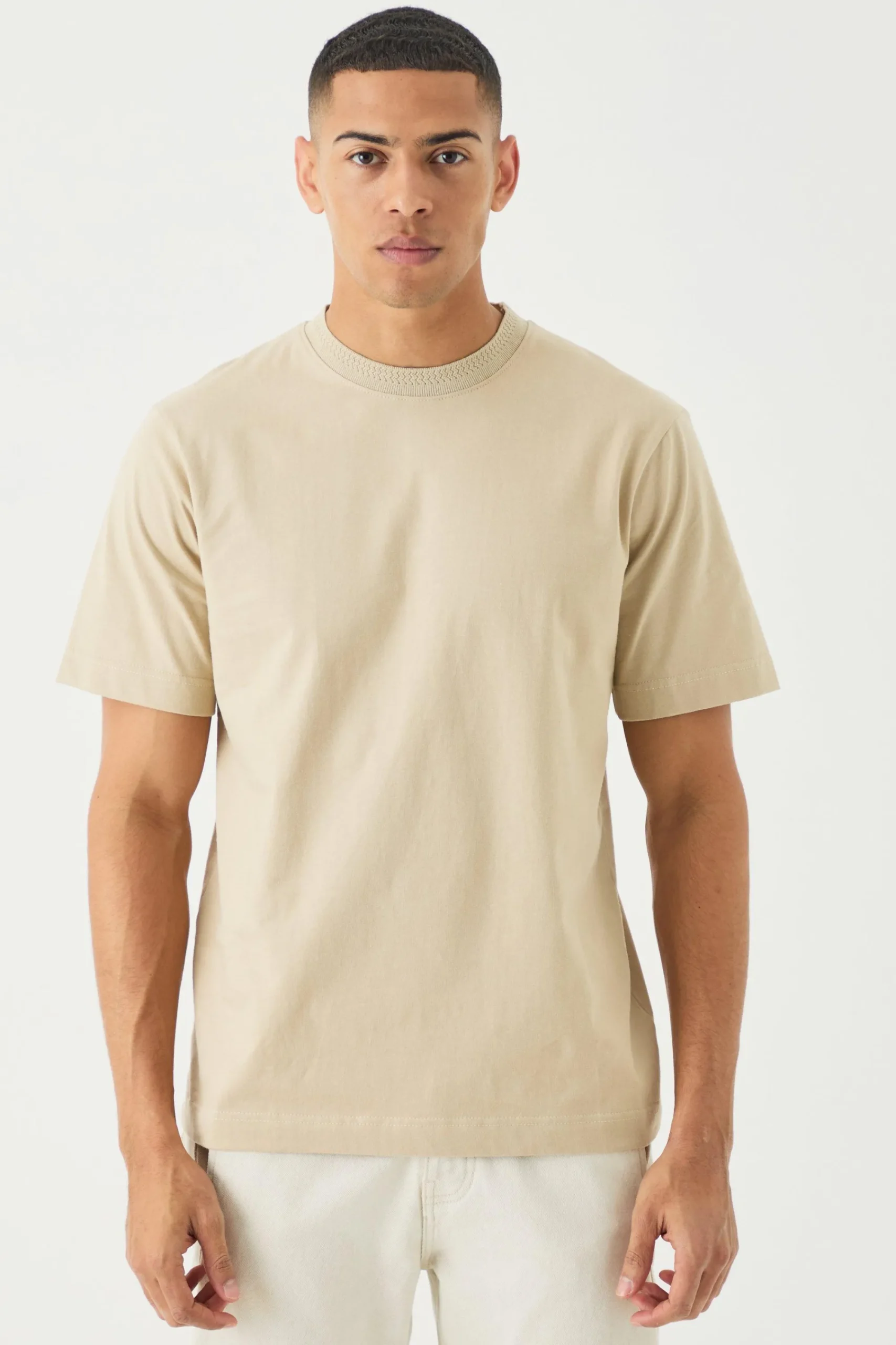 Core Heavy Jacqaurd Neck T-shirt | UK^boohooMAN Clearance