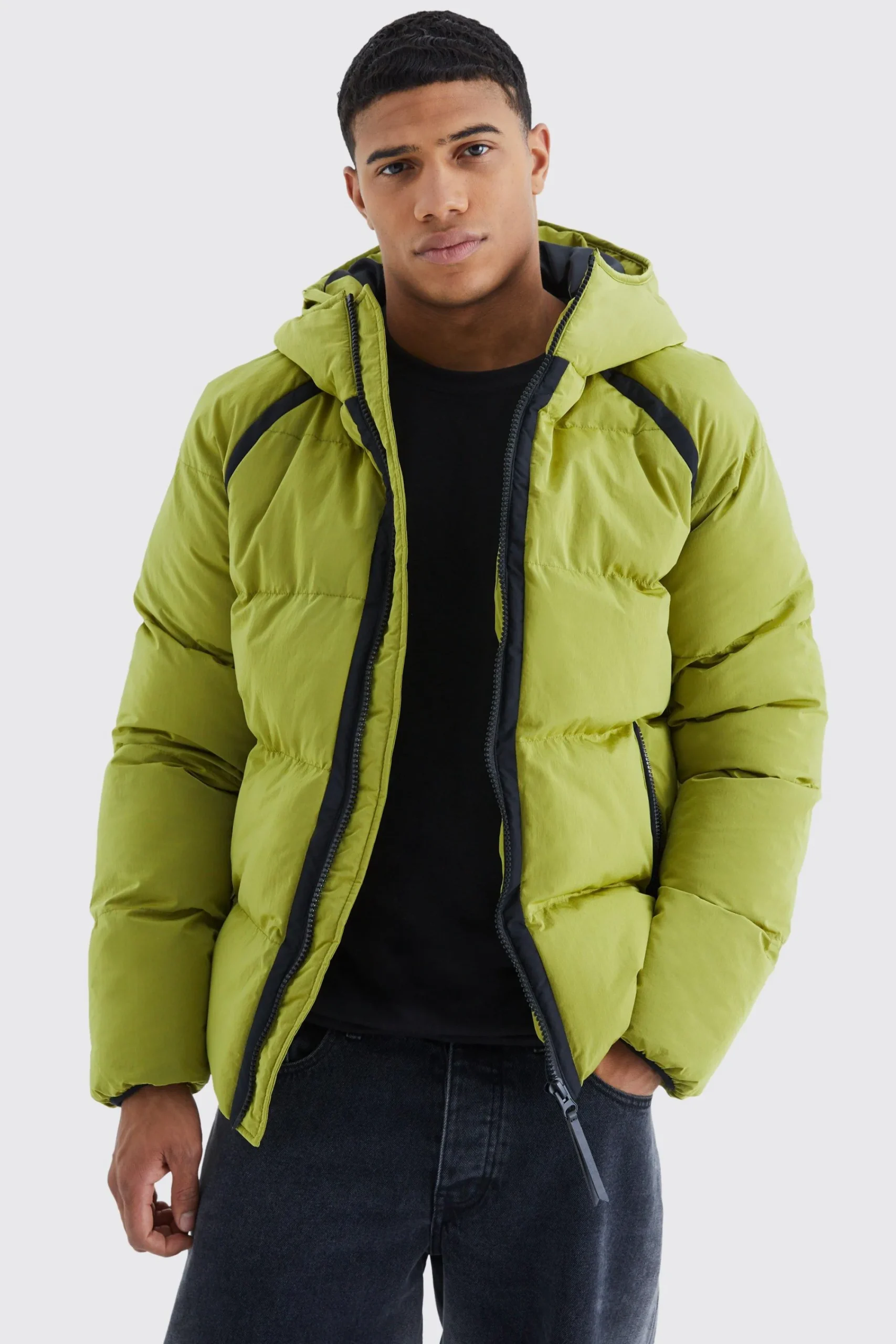 boohooMAN Crinkle Hooded Puffer | UK| Coats & Jackets