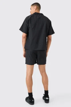 boohooMAN Crinkle Nylon Pocket Shirt & Short Set | UK| Sets & Co-Ords