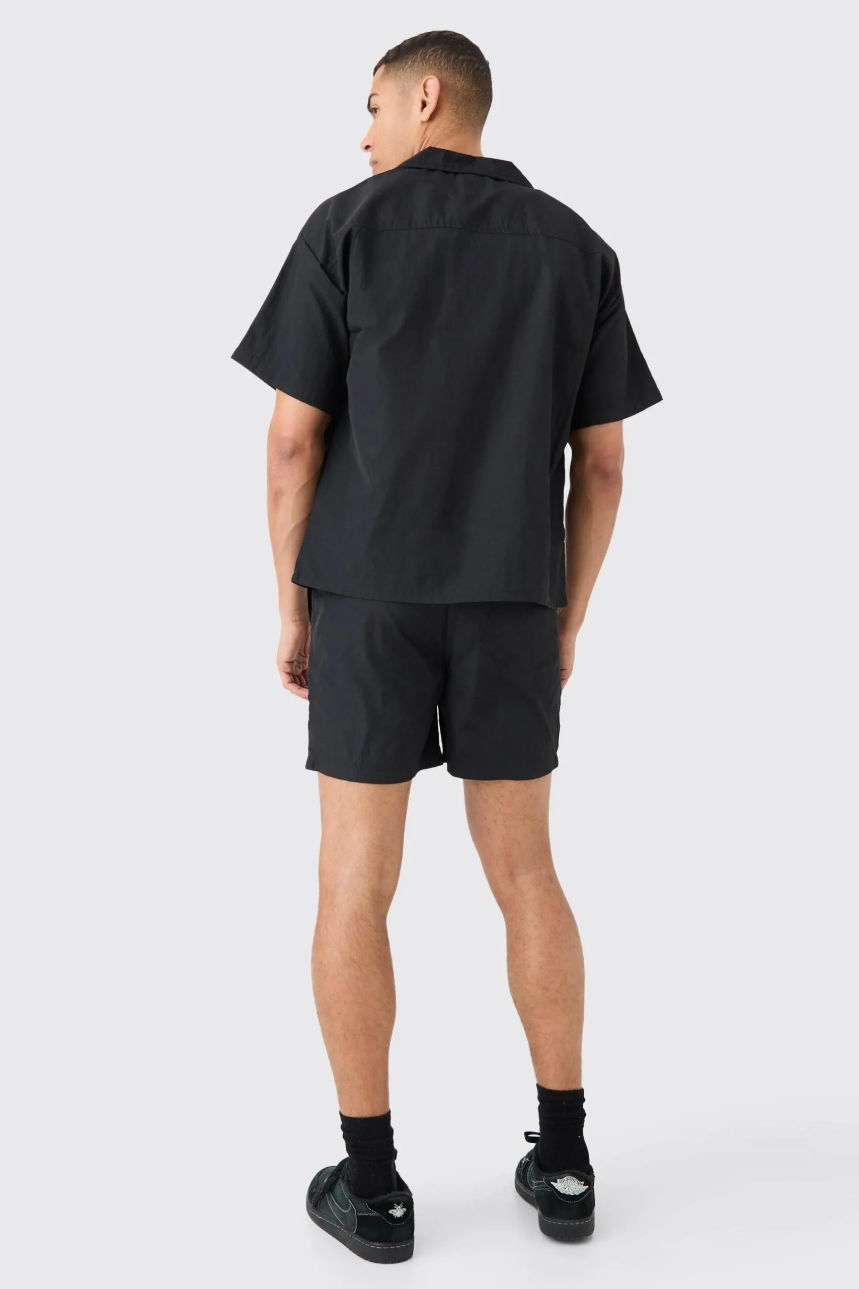boohooMAN Crinkle Nylon Pocket Shirt & Short Set | UK| Sets & Co-Ords