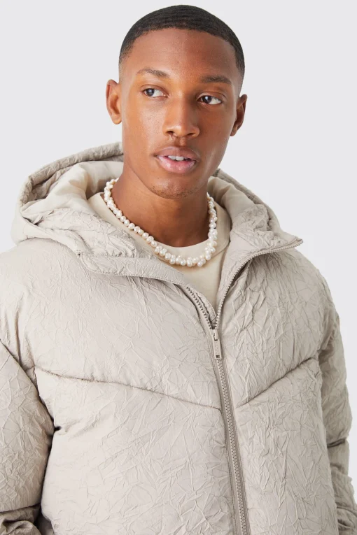boohooMAN Crinkle Texture Hooded Puffer | UK| Coats & Jackets