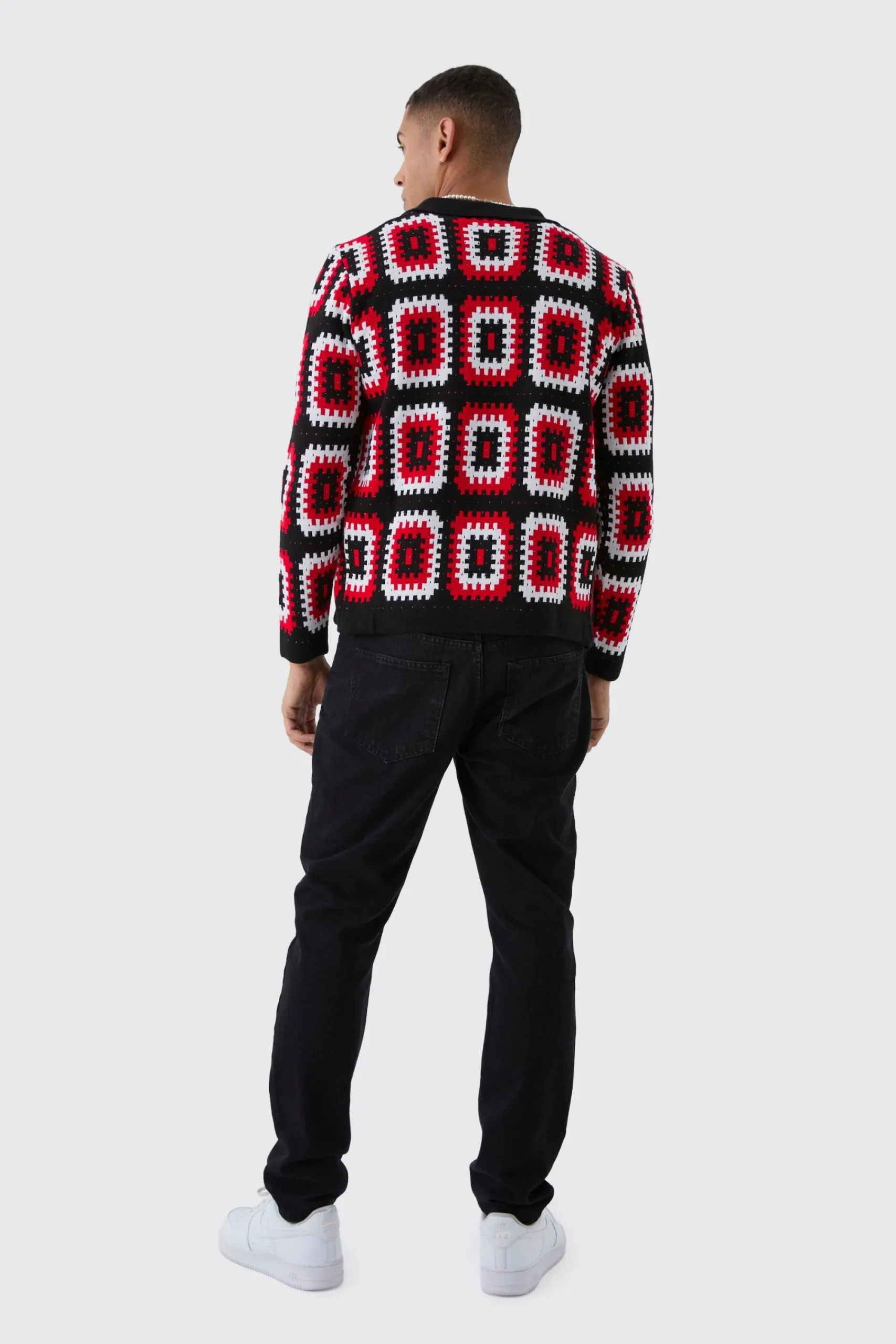 boohooMAN Crochet Long Sleeve Knitted Overshirt | UK| Shirts|Knitwear