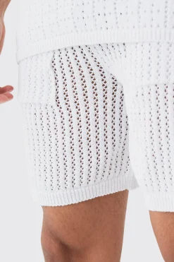 boohooMAN Crochet Open Knit Mid Length Shorts In | UK| Shorts|Tracksuits