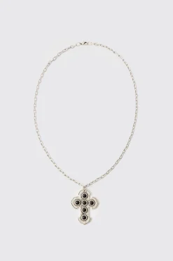 boohooMAN Cross Gem Pendant Necklace In | UK| Jewellery & Watches