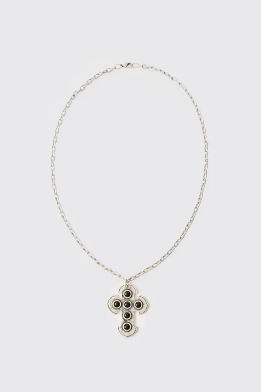 boohooMAN Cross Gem Pendant Necklace In | UK| Jewellery & Watches