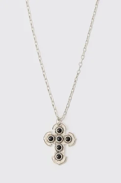 boohooMAN Cross Gem Pendant Necklace In | UK| Jewellery & Watches