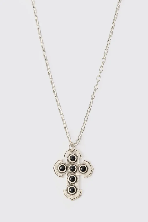 boohooMAN Cross Gem Pendant Necklace In | UK| Jewellery & Watches