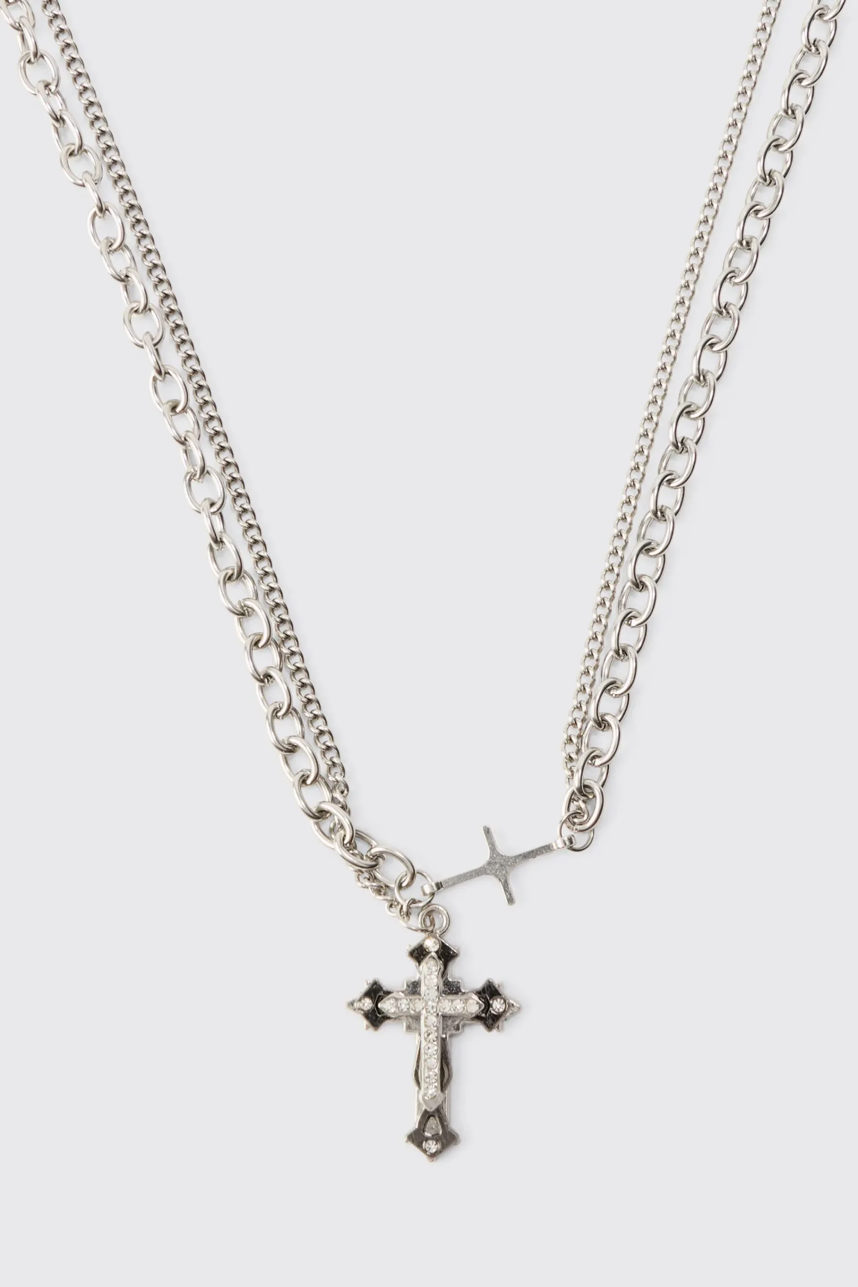 boohooMAN Cross Pendant Multi Layer Necklace | UK| Jewellery & Watches