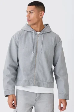 boohooMAN Denim Boxy Fit Zip Through Hoodie | UK| Coats & Jackets