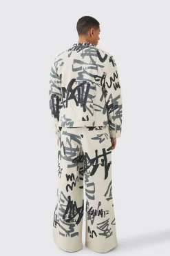 boohooMAN Denim Graffiti Laser Print Set | UK| Sets & Co-Ords