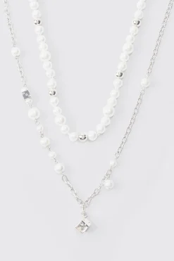 boohooMAN Dice And Parel Double Layer Necklace In | UK| Jewellery & Watches
