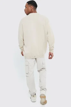boohooMAN Distressed Hem Knitted Moto Oversized Jumper | UK| Knitwear