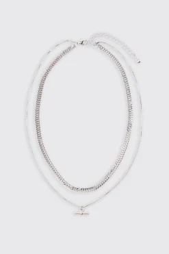boohooMAN Double Chain T Bar Necklace In | UK| Jewellery & Watches