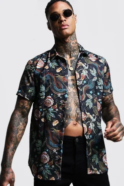 boohooMAN Dragon Print Short Sleeve Shirt | UK| Shirts