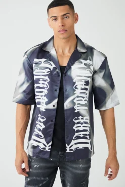 boohooMAN Drop Revere Short Sleeve Satin Graphic Shirt | UK| Shirts
