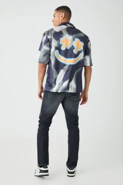 boohooMAN Drop Revere Short Sleeve Satin Graphic Shirt | UK| Shirts