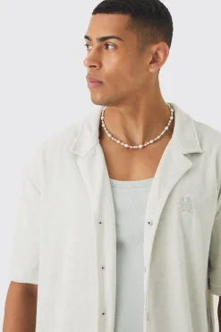 boohooMAN Drop Revere Towelling Embroidered Shirt | UK| Shirts