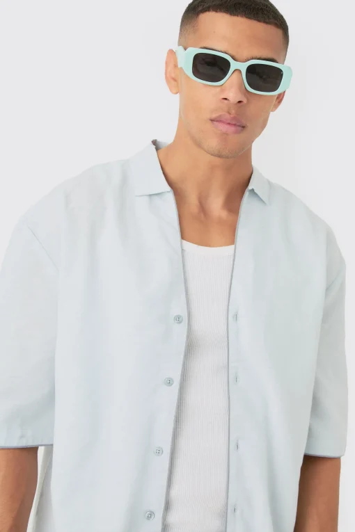 boohooMAN Dropped Revere Linen Piped Shirt & Smart Short Set | UK| Sets & Co-Ords